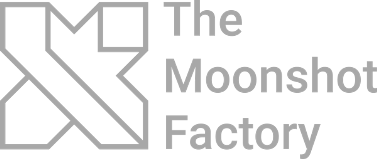 Logo with "The Moonshot Factory" text, featuring an abstract "X" design.