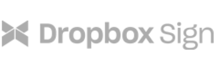 The image shows the logo of "Dropbox Sign" in a grayscale color scheme with a stylized "X" next to the text.