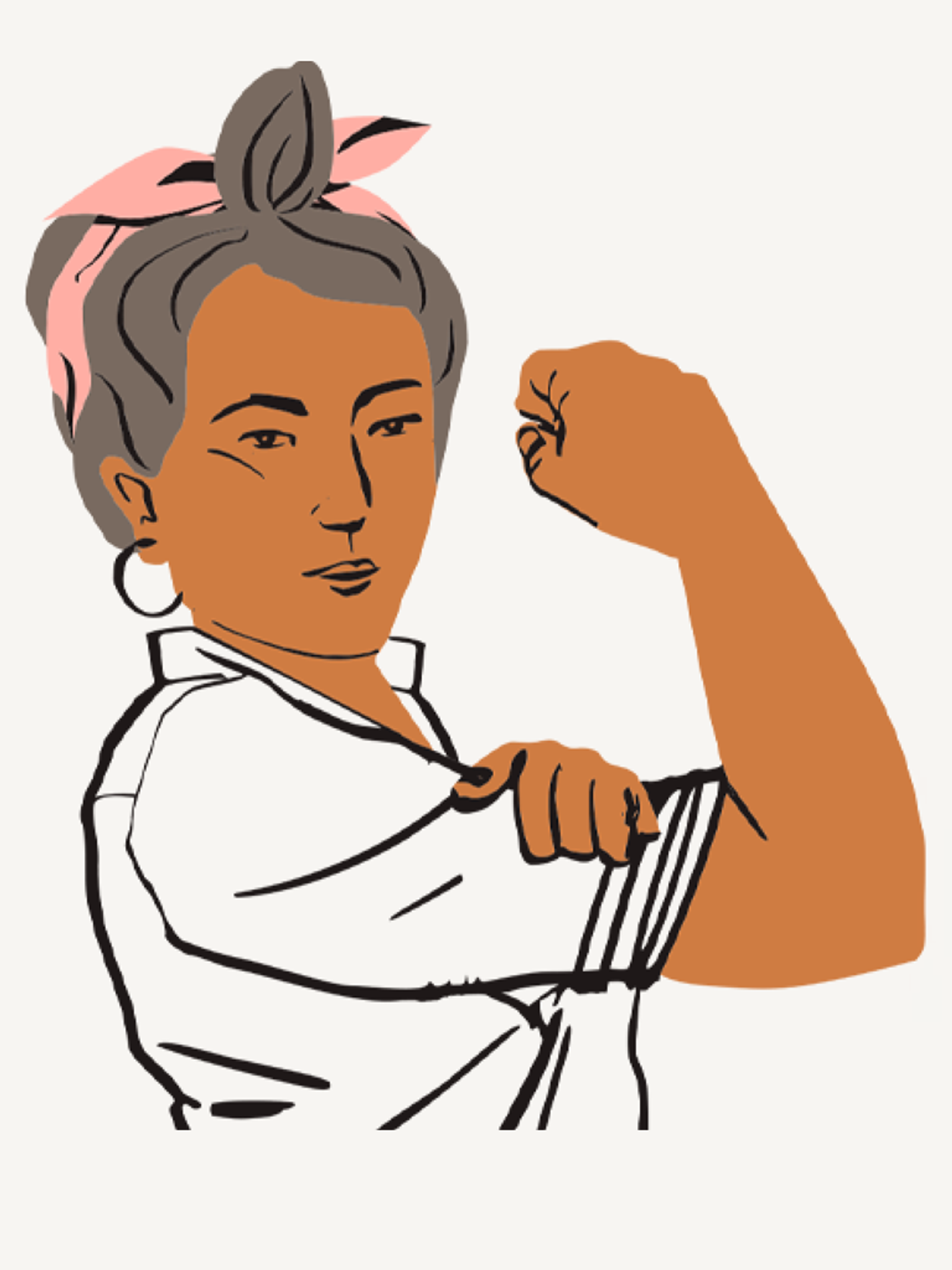 Illustration of a person with a headscarf and raised fist, symbolizing strength or empowerment.